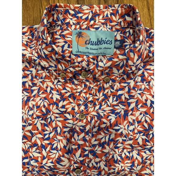 Chubbies Mens Shorts Sleeve Red White And Blue Floral Shirt Mens Size Large - Picture 4 of 4
